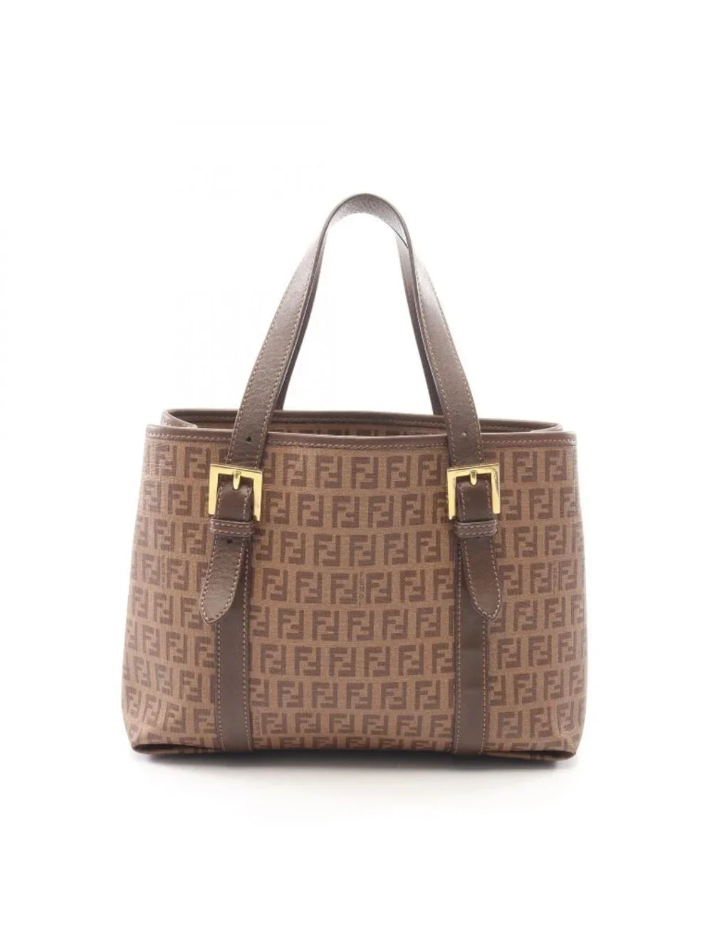 Fendi Tote Zucchino Brown Canvas Leather Handbag